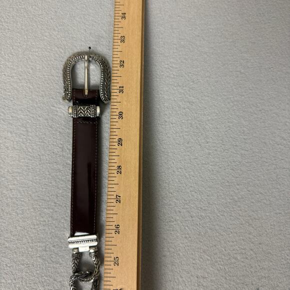 Vintage 1993 Brighton Brown Leather Belt S Silver Western Buckle USA Made main image 5
